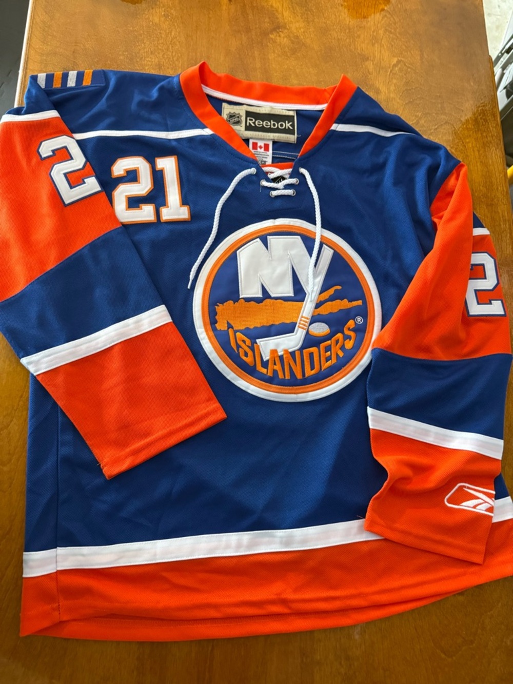 Kyle Okposo New York Islanders Blue & Orange Hockey Jersey size 50 (Medium)